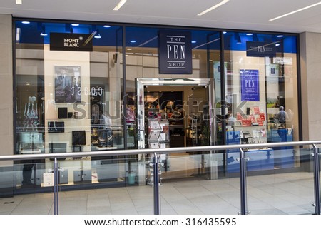 LEEDS, UK - 23 JULY 2015.  Photograph of the Pen Shop in Leeds, UK.  The Pen shop is a niche retain chain which specialises in the sale of premium pens and other writing instruments.