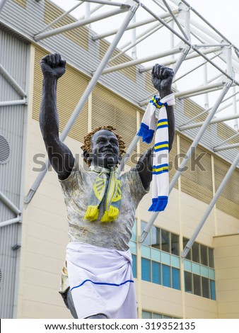 LEEDS, UK - 17 SEPTEMBER 2015.  Leeds United.  The Billy Bremner Statue outside the football ground at Leeds United.