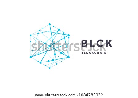 Template label for blockchain technology. Hexagon with connected lines for brand, label, logo, logotype of smart contract block symbol. Design for decentralized transactions. Vector Illustration