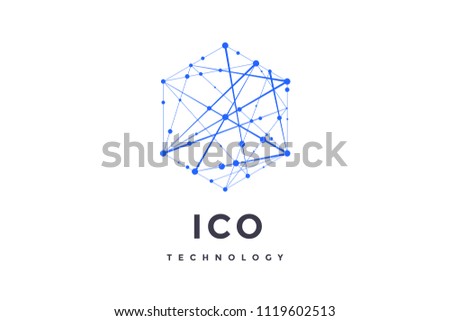 Logo for blockchain technology. Hexagon with connected lines for logo, brand, label, emblem, branding of smart contract block symbol. Design for decentralized transactions. Vector Illustration
