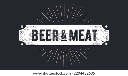 Vintage ribbon banner Beer Meat. Graphic vintage banner, ribbon, text beer, meat, old school graphic elements drawing in engraving style. Hand drawn design ribbon engrave element. Vector Illustration