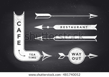 Set Of Vintage Arrows And Banners With Text Cafe Way Out Restaurant Design Logo Set Of Vintage Arrows And Banners With Text Cafe Way Out Restaurant Design Logo