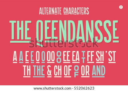 Hand-drawn condensed alphabet and font. Tall and thin uppercase letters and alternate characters. Hand-drawn sketch narrow sans serif font The Qeendansse, part Two. Vector Illustration