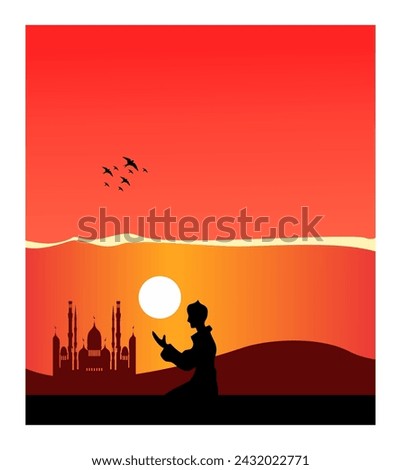 
vector background, men praying in the middle of the night full moon with a beautiful natural panorama, and the mosque building adds to the coolness of the heart.