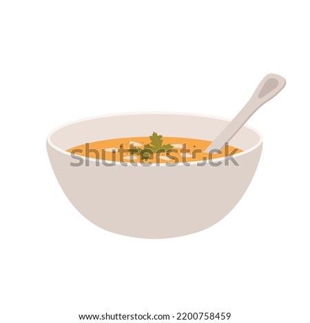 Pumpkin soup in a bowl isolated on white background. Traditional autumn Thanksgiving food vector illustration.