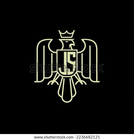 JS initial monogram logo for eagle  crown image vector design