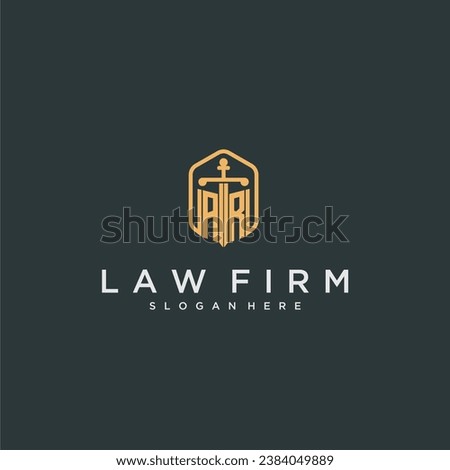 AR initial logo monogram with shield and sword style design for law firm