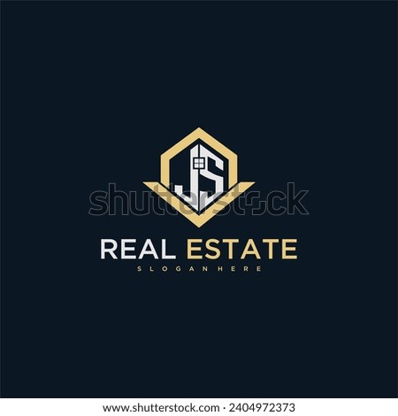 JS initial monogram logo for real estate with home shape creative design