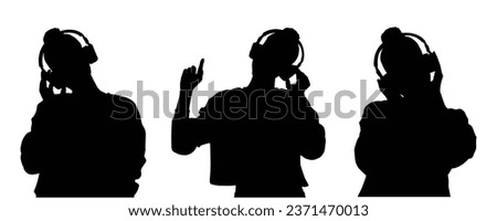 set of three women with headset silhouette design. isolated on white. vector-eps10. 