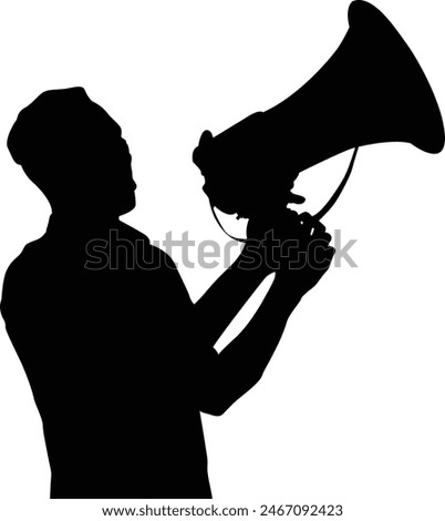 Man using megaphone silhouette vector design. transparent background. 