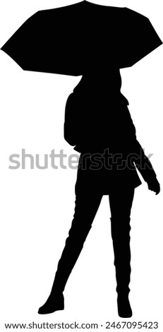 Women with umbrella flat style silhouette vector design.  transparent background.