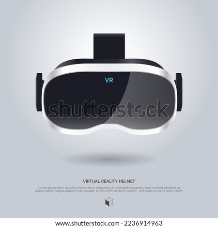 Realistic 3d VR Headset illustration. Vector Virtual Reality technology digital glasses poster template. Innovation device.