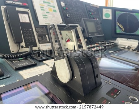 throttle or engine accelerator, ship control panel on the bridge to give instructions to the ship to go forward or backward. supply ship throttle, ships maneuvering control, vessel speed up ストックフォト © 