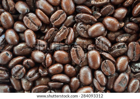 Close up of roasted coffee beans