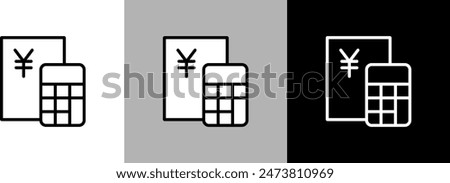 Simple line quote and calculator vector icon.Japanese yen illustration.