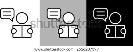 Illustration of a person reading a textbook. Simple line drawing vector icon.