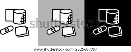 Simple line bandages and plasters, gauze vector icon.