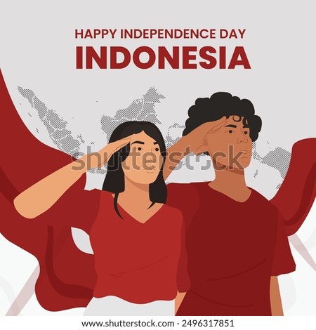 indonesia independence day celebration template social media young man woman patriotic gesture flat illustration