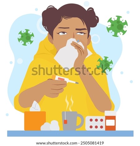 Similar – Image, Stock Photo Cold and flu concept with a tissue box and crumpled tissues