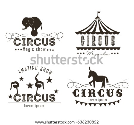 Vector set of circus logo, emblems, labels.   Elements for design on the circus theme. 