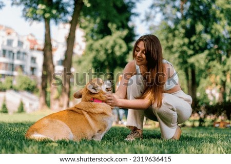 Similar – Image, Stock Photo Calm dog on green grass in countryside