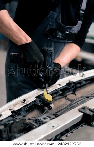 Similar – Image, Stock Photo Drill and rag on workbench in garage