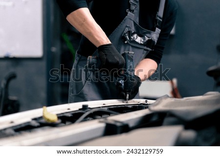 Similar – Image, Stock Photo Drill and rag on workbench in garage