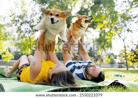 Similar – Child and dog in water