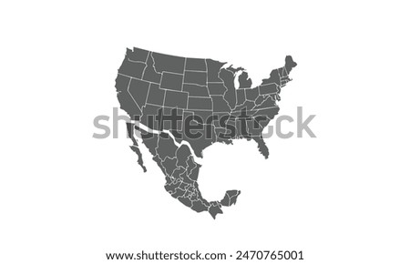 North America map isolated on white background. for website layouts, reports, annual infographics, USA,Mexico map icons. travel around the world, map silhouette backdrop.