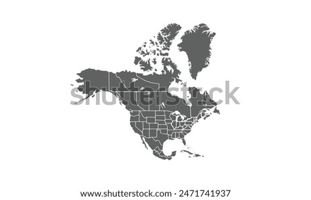 North america isolated on white background. for website layouts, reports, annual infographics, world,travel around the world, map silhouette backdrop.