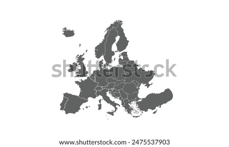 Europe map isolated on white background. for website layouts, background, education, precise, customizable, Travel worldwide, map silhouette backdrop, earth geography, political, reports.