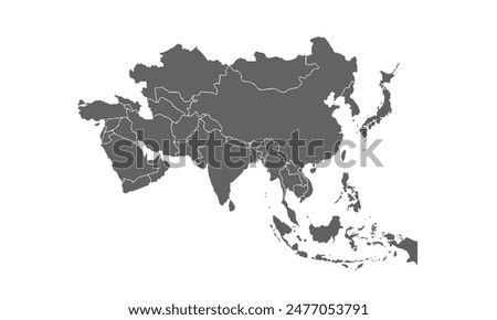 Asia map isolated on white background. for website layouts, background, education, precise, customizable, Travel worldwide, map silhouette backdrop, earth geography, political, reports.