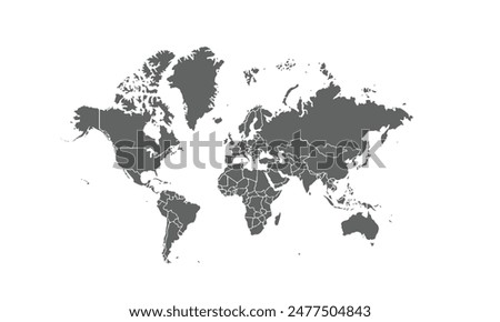 World map isolated on white background. for website layouts, background, education, precise, customizable, Travel worldwide, map silhouette backdrop, earth geography, political, reports.