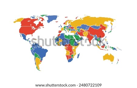 Map of world isolated modern colorful style. for website layouts, background, education, precise, customizable, Travel worldwide, map silhouette backdrop, earth geography, political, reports.