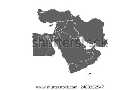 Middle east map isolated on white background. for website layouts, background, education, precise, customizable, Travel worldwide, map silhouette backdrop, earth geography, political, reports.