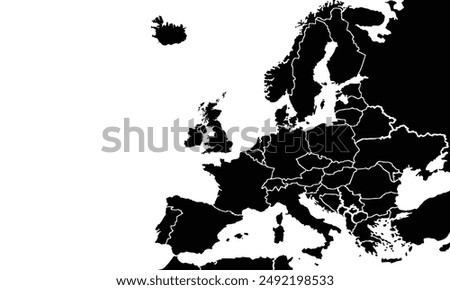 Europe map with black color,isolated on white background for website layouts,background,education, precise,customizable,Travel worldwide,map silhouette backdrop,earth geography, political,report.