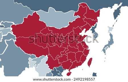 China political map with individual colors,isolated on white background for website layouts,background,education, precise,customizable,Travel worldwide,map silhouette backdrop,earth geography.