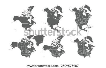 Detailed Map of North America with isolated countries.United States, Canada ,Mexico. New York City, Los Angeles, Chicago, Toronto, Mexico City, Washington D.C., Miami, San Francisco, Houston.