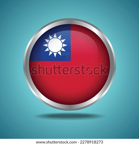 The Taiwan flag. Round glossy. Silver frame. Isolated on color gradient background