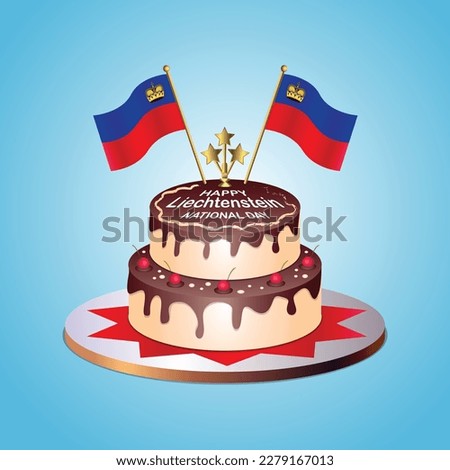 Liechtenstein Flag National Day with a Cake on a Blue Background