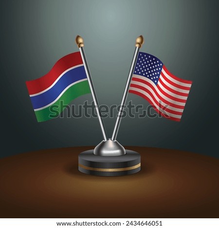 Gambia and United States table flags with gradient backgrund. Vector Illustration