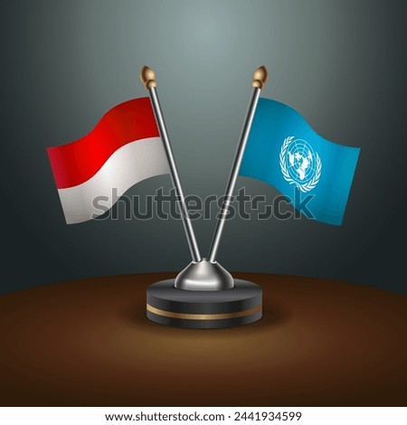 Indonesia and United Nations table flags relation with gradient backgrund. Vector Illustration