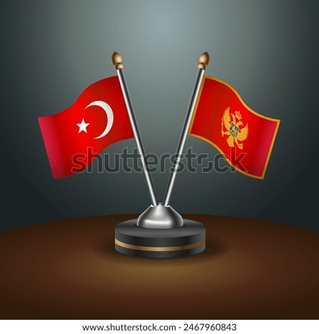 Turkey and Montenegro table flags relation with gradient backgrund. Vector Illustration