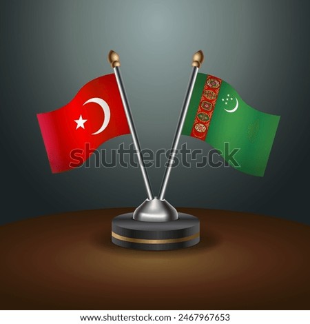 Turkey and Turkmenistan table flags relation with gradient backgrund. Vector Illustration