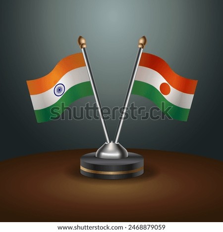 India and Niger table flags relation with gradient backgrund. Vector Illustration