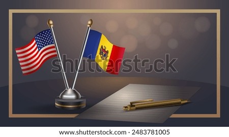 Small national flag of USA and Moldova flag Relation, Template banner vector  Illustration