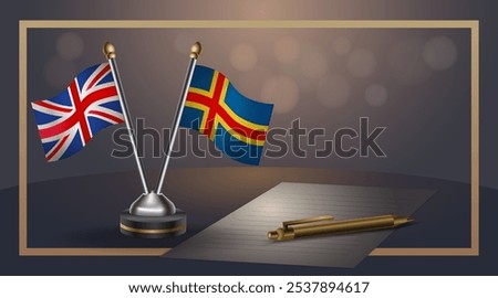 Small national flag of United Kingdom and Aland Islands flag Relation, Template banner vector  Illustration