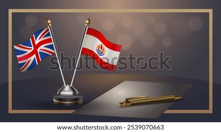 Small national flag of United Kingdom and French Polynesia flag Relation, Template banner vector  Illustration