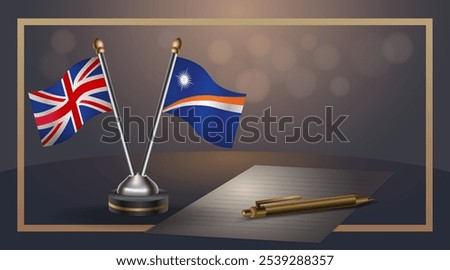 Small national flag of United Kingdom and Marshall Islands flag Relation, Template banner vector  Illustration