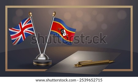 Small national flag of United Kingdom and Swaziland flag Relation, Template banner vector  Illustration